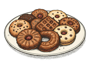 Illustration Of Cookies On A Plate Isolated On Transparent Background