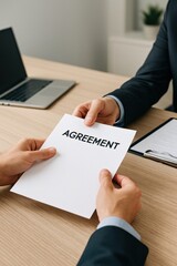 healthcare agreement staff concept. Business agreement being exchanged between two individuals.
