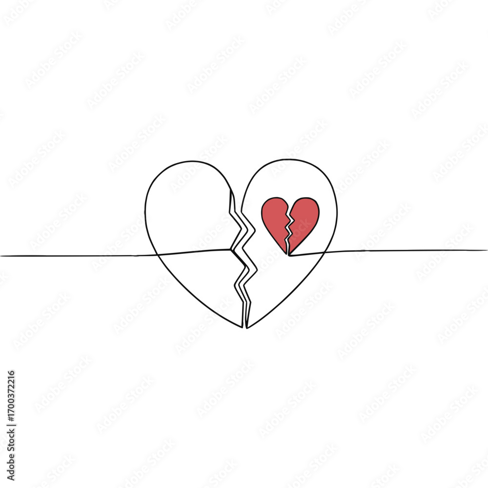Aufkleber broken heart illustration with a small red heart in line art style, isolated vector image on transpa
