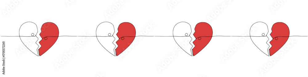 Aufkleber broken heart line art illustration with red and line art elements, isolated vector image on transpar