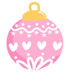 Pink Christmas Ornament Clipart, Coquette Bauble, Cute Pastel Xmas Decoration with Hearts, Girly Holiday Ornament Illustration