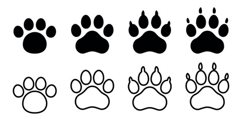 Pet paw icon set. Heart with dog, cat pet footprint. Paw print sign and symbol. Transparent png and vector illustration.