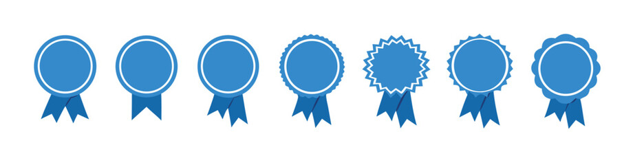 blue ribbon and banner. set of premium quality and guarantee labels isolated on white background. vector 10 eps. 
