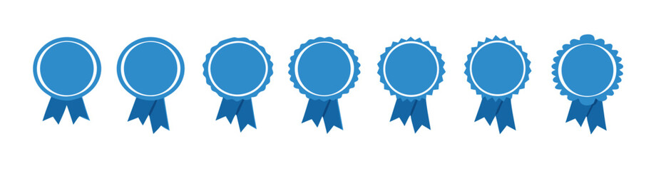 blue ribbon and banner. set of premium quality and guarantee labels isolated on white background. vector 10 eps. 
