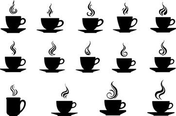 Coffee Cup Silhouette Icons Set"