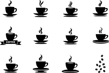 Coffee Cup Silhouette Icons Set"