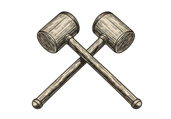 Illustration Of Crossed Hammers In Retro Style On Isolated Black Background
