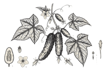 Illustration Of Cucumber Plant With Detailed Leaves And Transparent Background