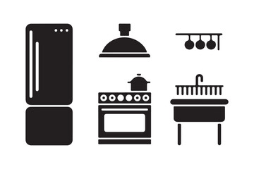 Kitchen appliances and fixtures icons set