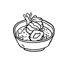 Japanese Ramen Noodle Bowl Outline Illustration