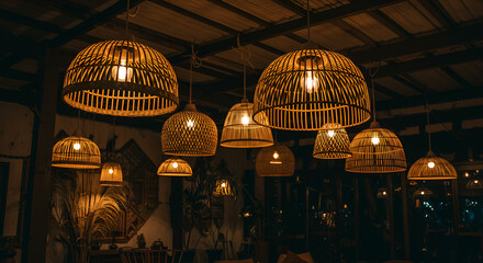 "Woven rattan ceiling lamps"