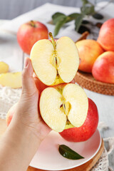 Fresh Red Fuji Apples Cut in Half Showing Seeds - Shaanxi Xinjiang China Organic Fruit