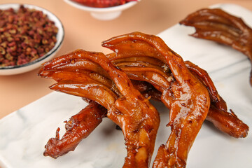 Spicy Marinated Duck Feet with Soya Sauce - Traditional Asian Snacks and Appetizers