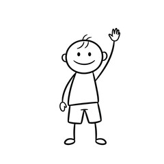 Simple stick figure of a person waving their hand in a friendly gesture of greeting.