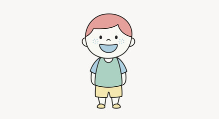 Smiling boy in casual clothes, simple cartoon style illustration.