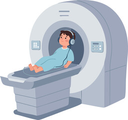 Child undergoing MRI scan inside medical imaging machine in hospital setting vector illustration