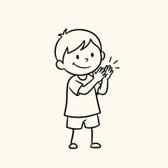 A boy clapping his hands, a simple black and white illustration.