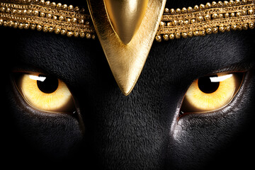 Mysterious egyptian cat eyes with gold adornment for artistic design