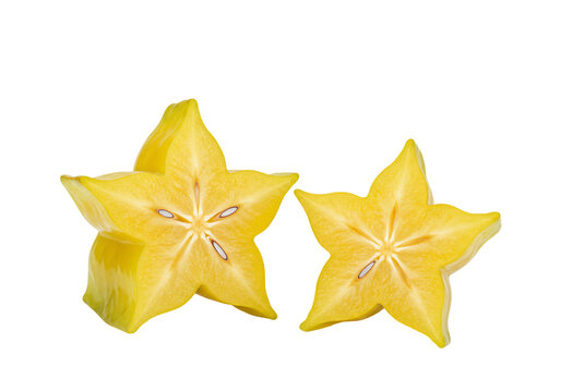 Star fruit slices transparent background two vibrant yellow starfruit halves isolated on transparent background