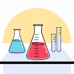 Laboratory beaker with liquid isolated on white background