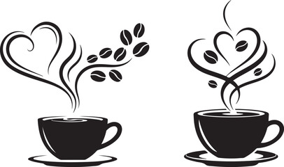 cup of coffee with heart vector silhouettes