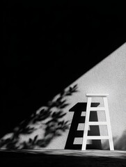 Next Level Thinking silhouette of a ladder starting from bottom corner reaching upward into open space, minimal flat design