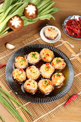 Stuffed Mushrooms with Garlic Vermicelli on Teppan Plate - Asian Cuisine Cooking