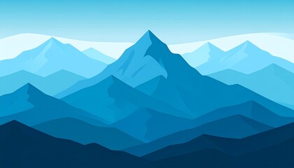A serene mountain range, rendered in shades of blue, showcasing a tranquil vista.