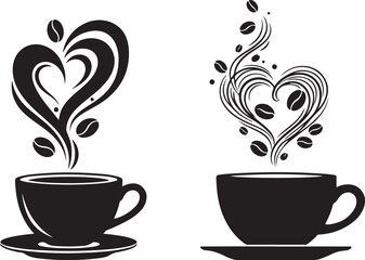 cup of coffee with hearts Heart-Shaped Steam from Coffee Cups
