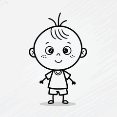 Simple black and white illustration of a smiling cartoon boy with a round head and small body.