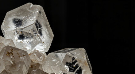 Architectural macro shot of crystals of pure sodium chloride on dark background