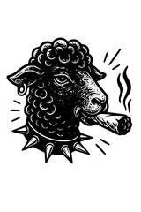 Black sheep with earring smoking cigar