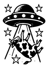 Cow abducted by ufo with stars