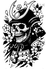 Samurai skull with cherry blossoms