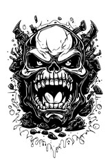 Scary skull with guns and rocks