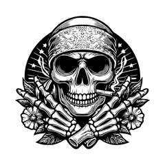 Skull with bandana smoking a cigarette