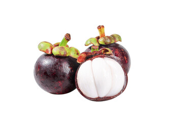 Fresh Thai Mangosteen Tropical Fruit Isolated on White Background
