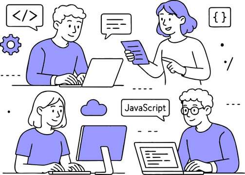 Web development. programming languages. css, html, it, ui. programmer cartoon character developing website, coding. flat illustration banner