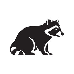 Minimalist Black Raccoon Silhouette Vector Icon on White Background