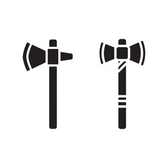Simple Black Axe and Tomahawk Vector Icons on White Background