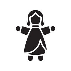 Minimalist Black Icon of a Stylized Female Figure with Open Arms on a White Background