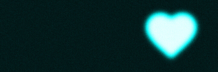 Colourful Gradient Grainy Blurry Texture Background – Abstract Noise Pixelated Design in Cyan Glow Heart. Banner, Poster, Header, Wallpaper. Nostalgia, vintage 70s, 80s style. Copy Space