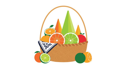Fototapeta premium Abundant fresh citrus fruits and vegetables basket arrangement for healthy eating