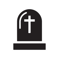 Graphic Black Tombstone Icon with Christian Cross on White Background