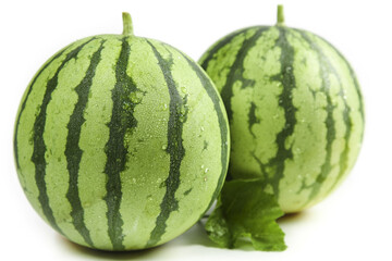 Fresh Whole Watermelons with Water Droplets on White Background