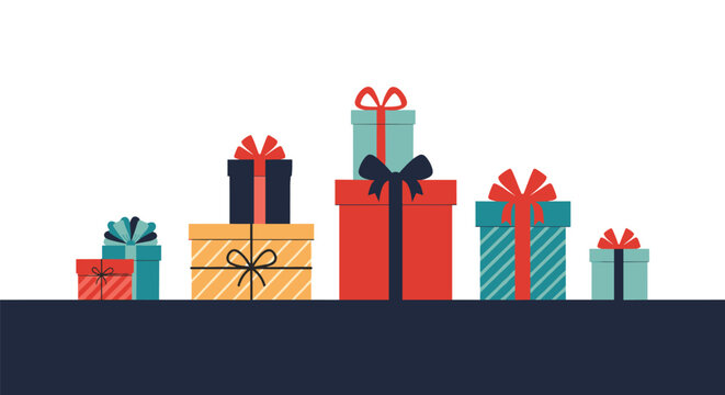 A collection of gift boxes wrapped with ribbons and bows for special occasions and celebrations