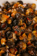 Spicy Braised Baby Whelk Seafood Dish Traditional Asian Cuisine with Spiral Shells