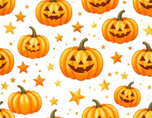 Generated image　ハロウィンを彩るジャックオーランタンとかぼちゃの楽しいパターンイラスト