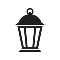 Classic Black Lantern Icon with Ring Handle Design on White