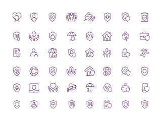 Insurance Vector Icon Set, Health, Life, Safety, Claim, Property, Home, Fire, Risk, Coverage, Contract, Savings, Protection, Support, Security, Adjustable Line Weight, Financial Insurance Icons